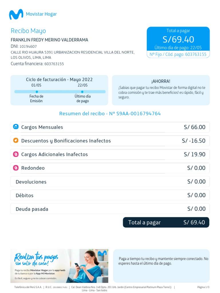 Resumen del recibo movistar hogar de franklin fredy merino valderrama