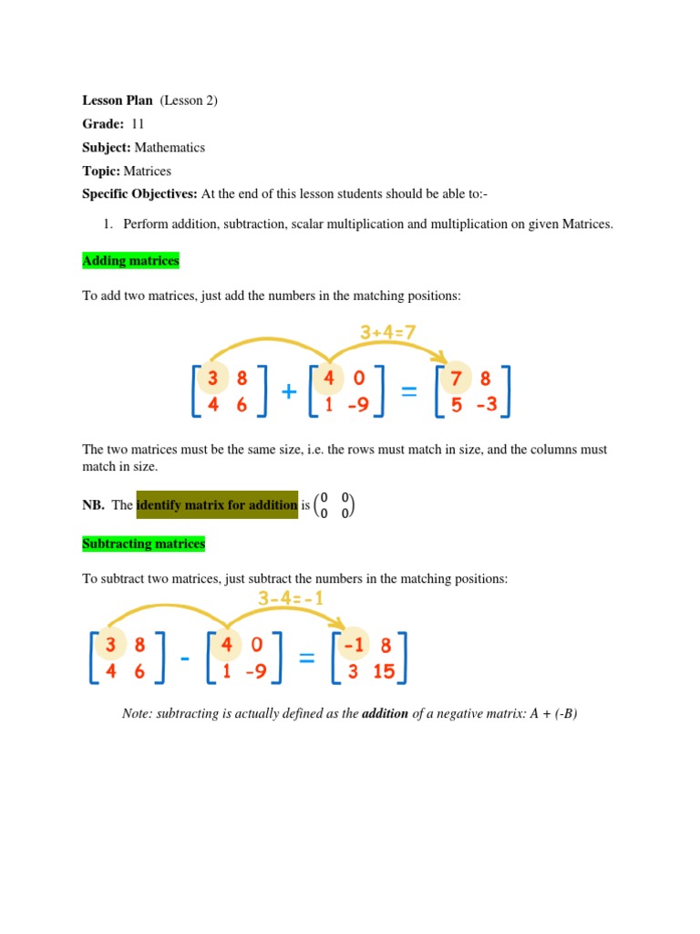 Matrix Addition and Subtraction Guide | PDF | Matrix (Mathematics ...