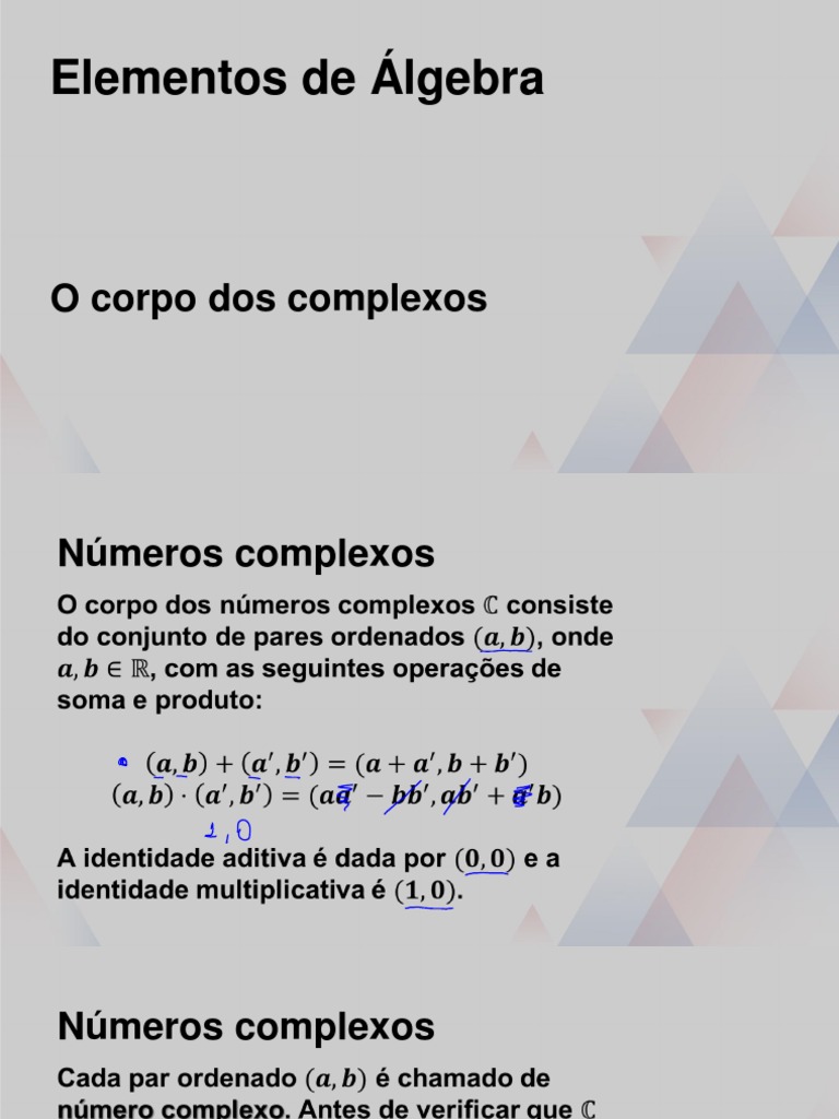 Elementos e Corpo dos Números Complexos | PDF