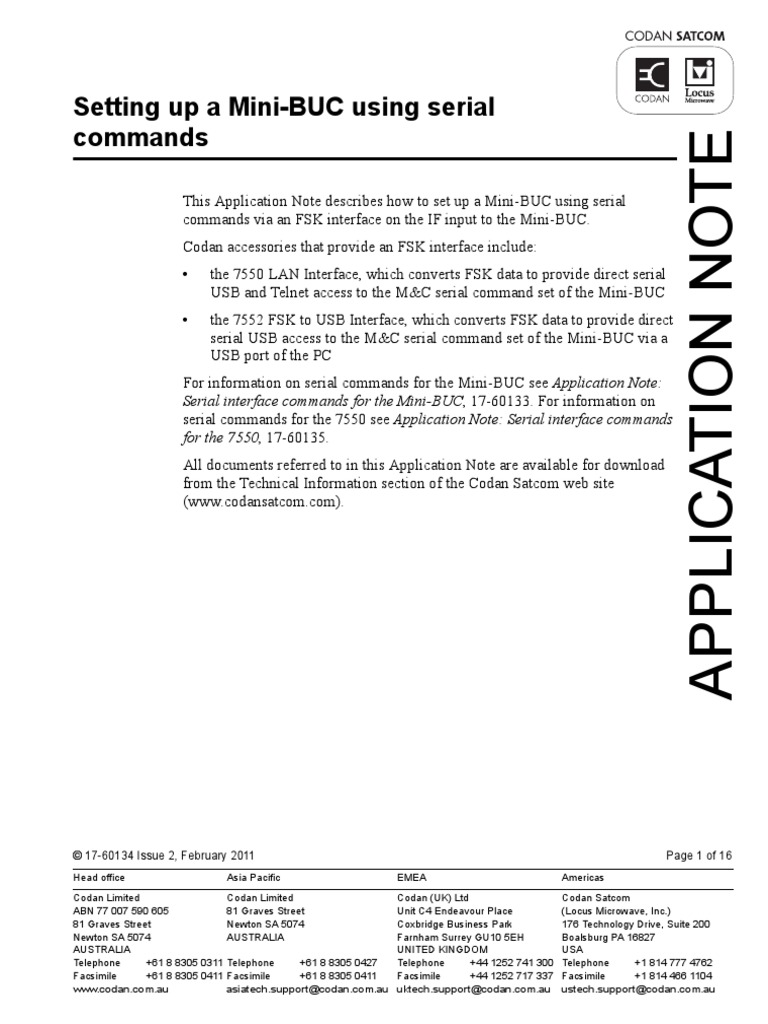 Codan 17-60134-EN Version 2 Setting Up A Mini-BUC Using Serial ...
