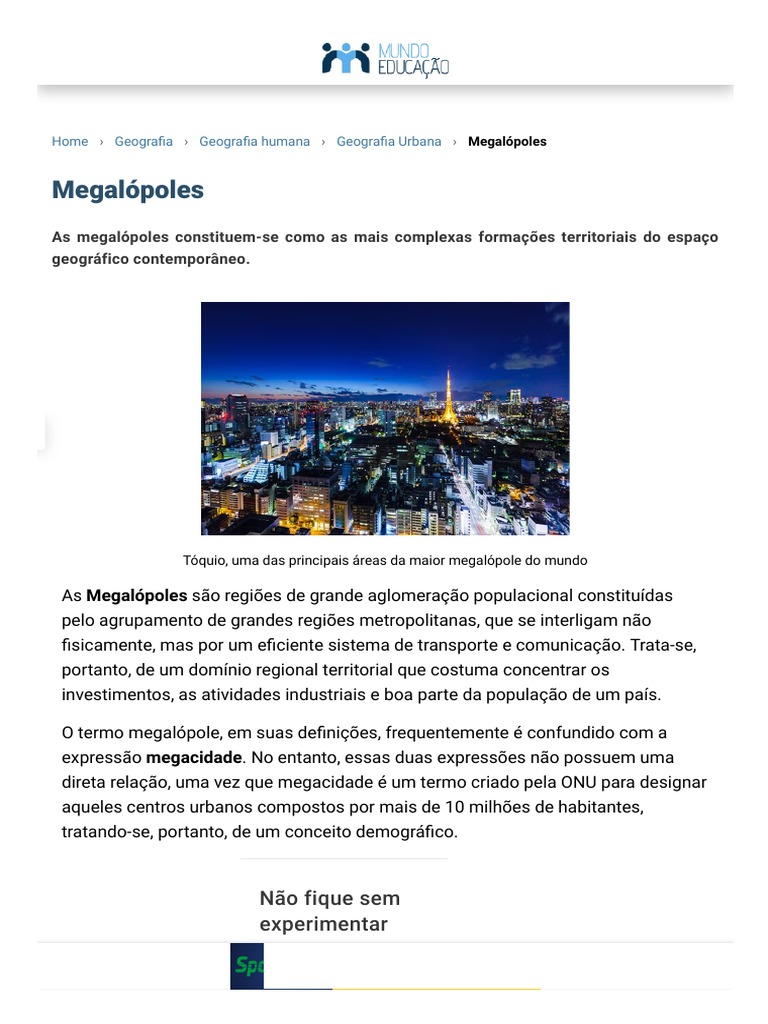 Megalópoles: Complexidade Urbana Global | PDF | Geografia