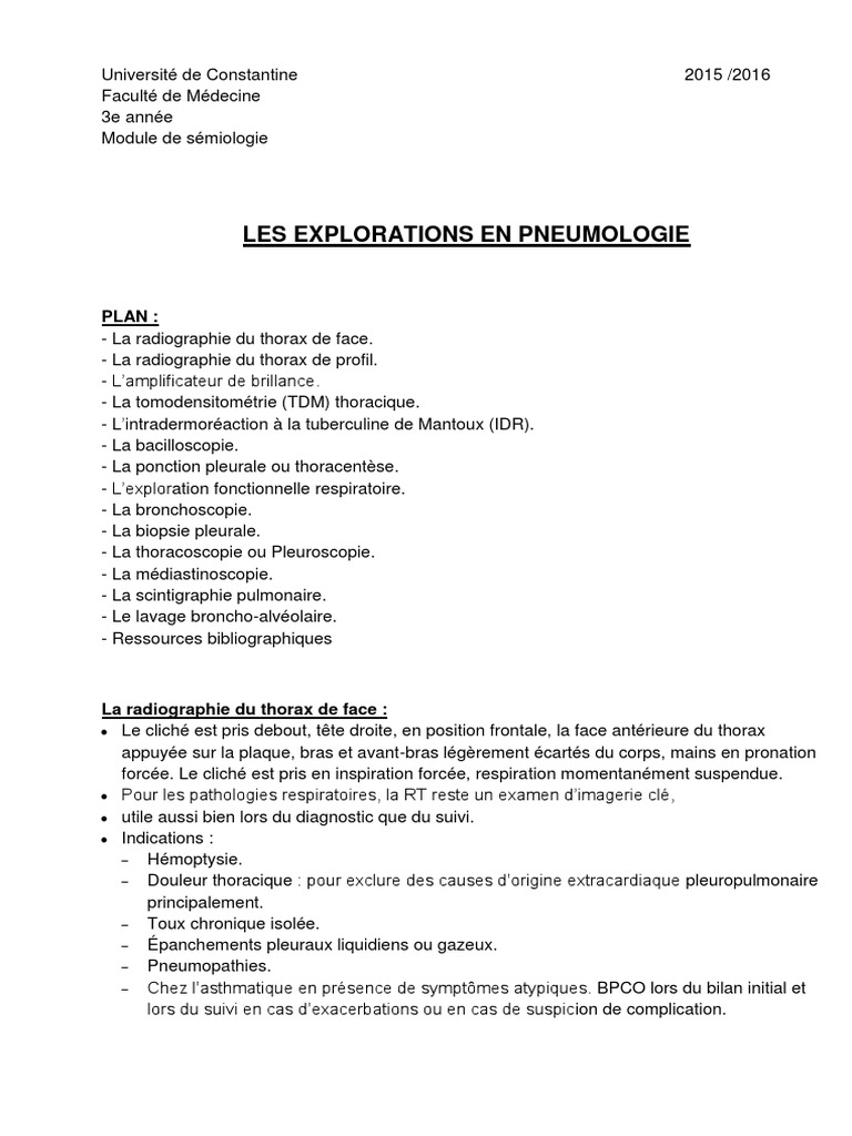Explorations Pneumologiques Essentielles | PDF | Médecine clinique ...