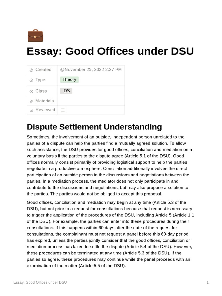 Essay Good Offices Under DSU PDF Mediation Justice