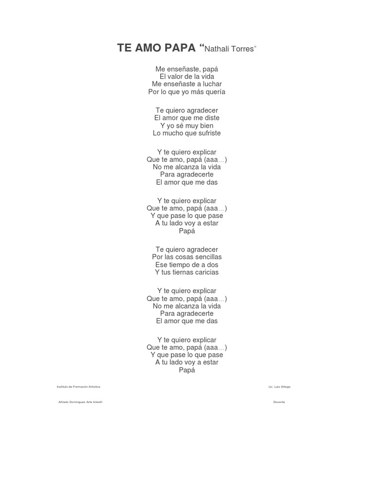 Letra Te Amo Papa Niños PDF