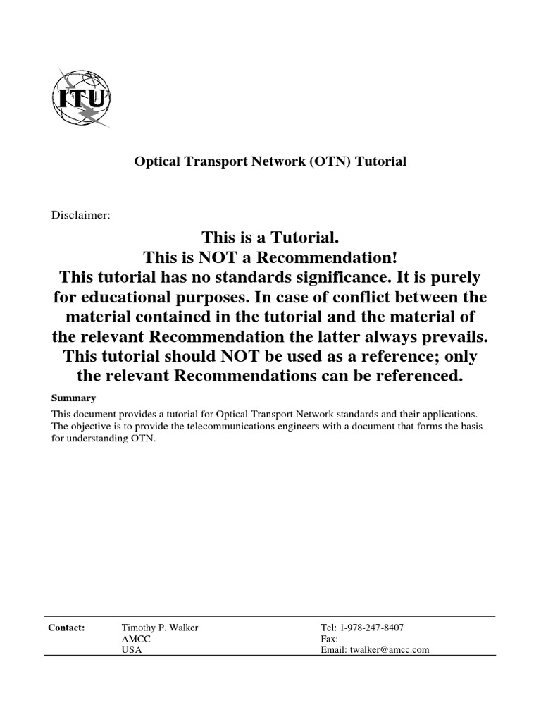 Optical Transport Network Tutorial | PDF