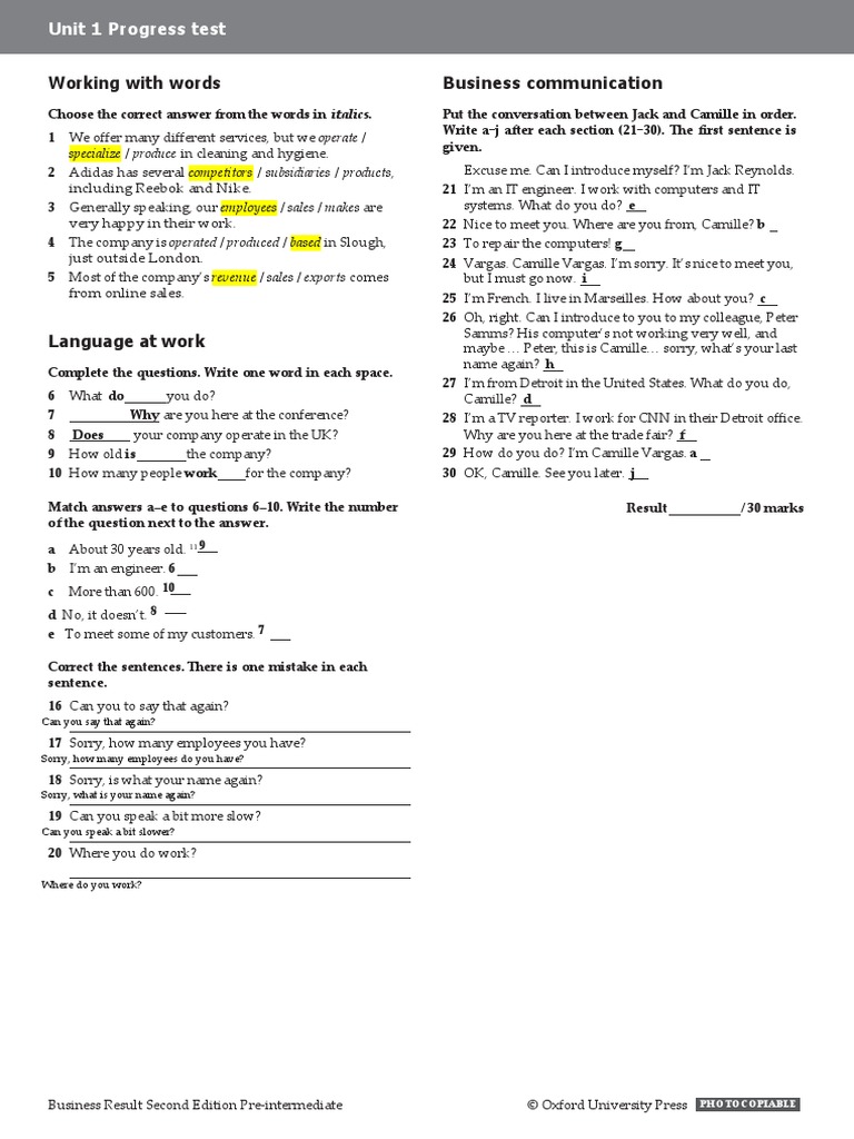 BR2e Pre-Intermediate Unit1 Progress Test | PDF | Linguistics | Human ...