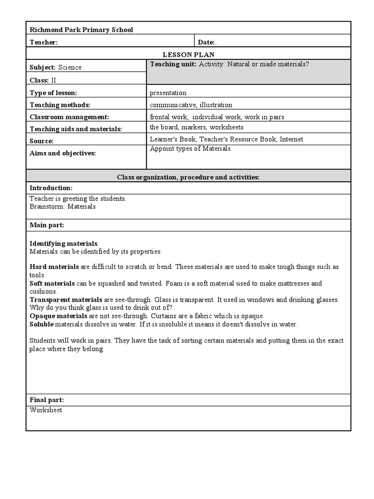 Activity Natural or Made Materials | PDF