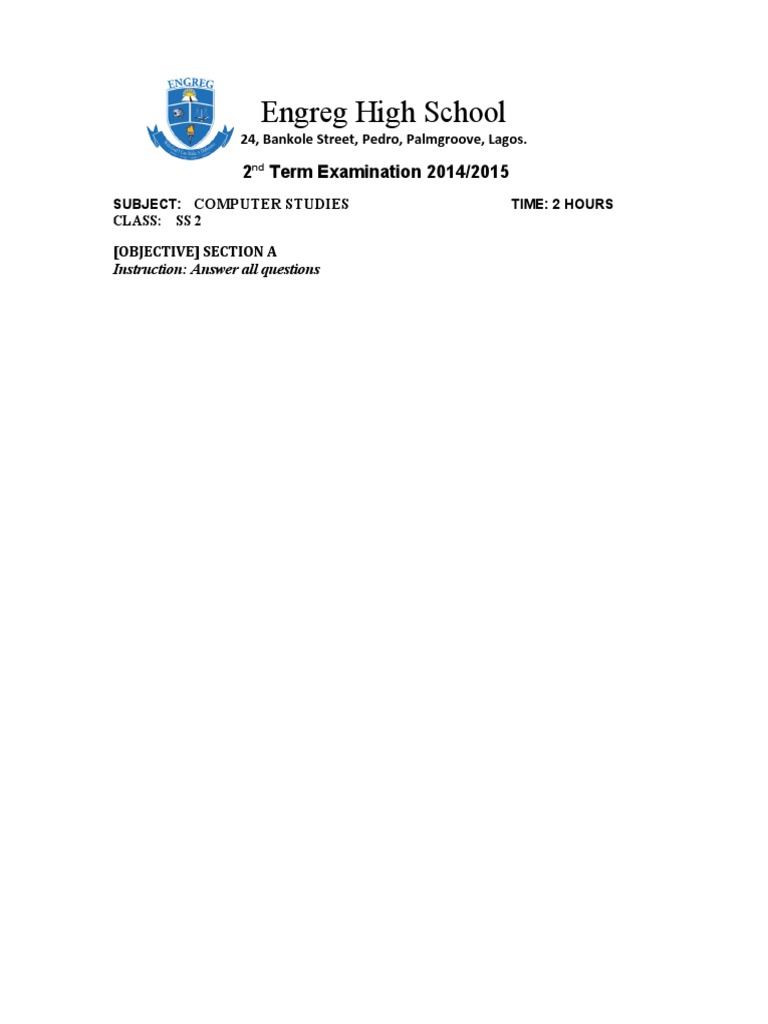 SS2 Computer Studies Exam 2015 | PDF | Computer File | Backup