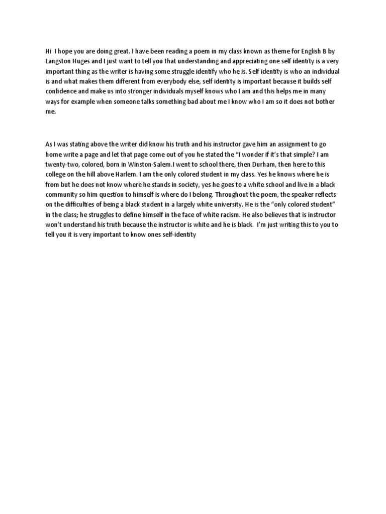 Theme For English B PDF