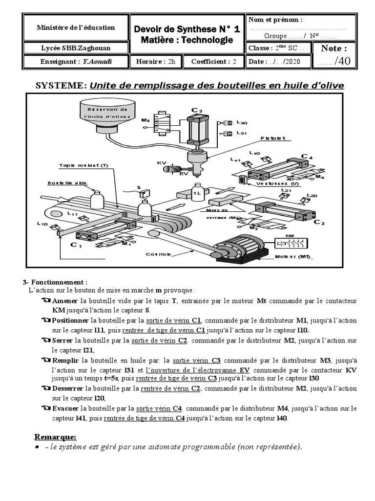 Système de Remplissage des Bouteilles | PDF | Machine | Composant