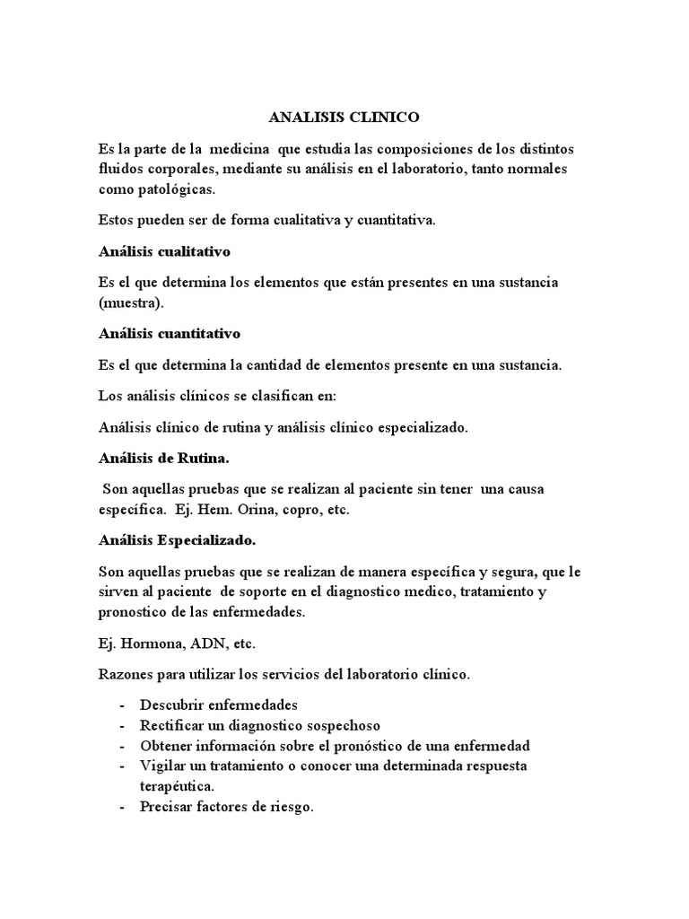 Tema 2. ANALISIS CLINICO | PDF | Laboratorios | Clínica