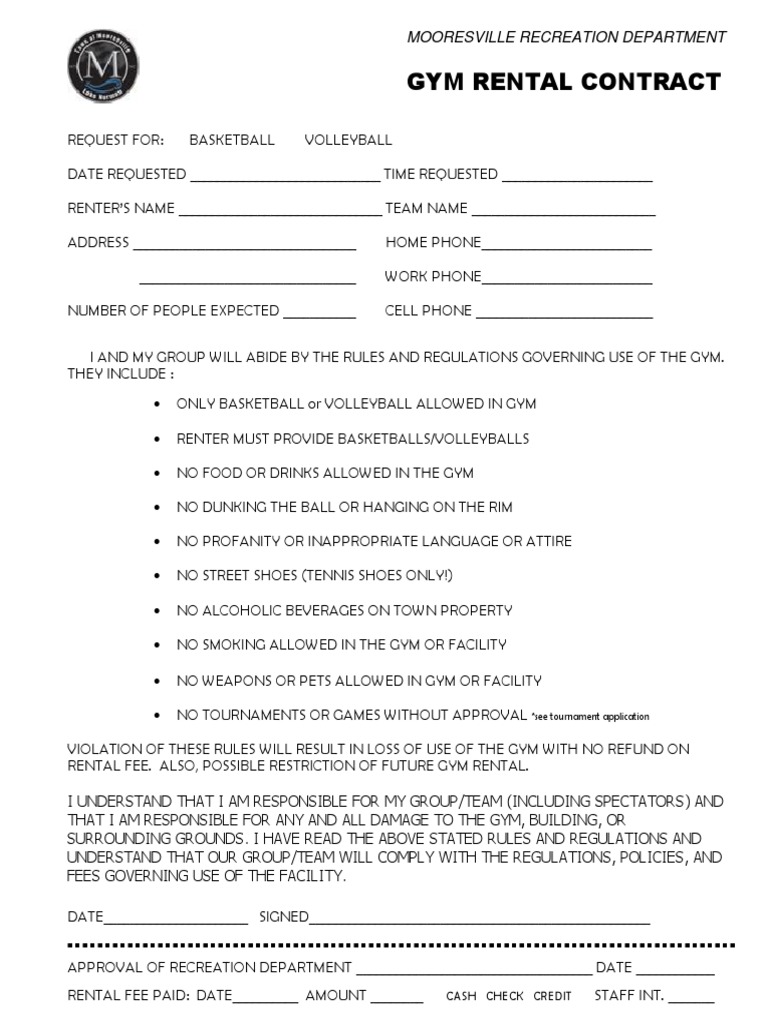 Gym Rental Agreement Form | PDF | Home & Garden