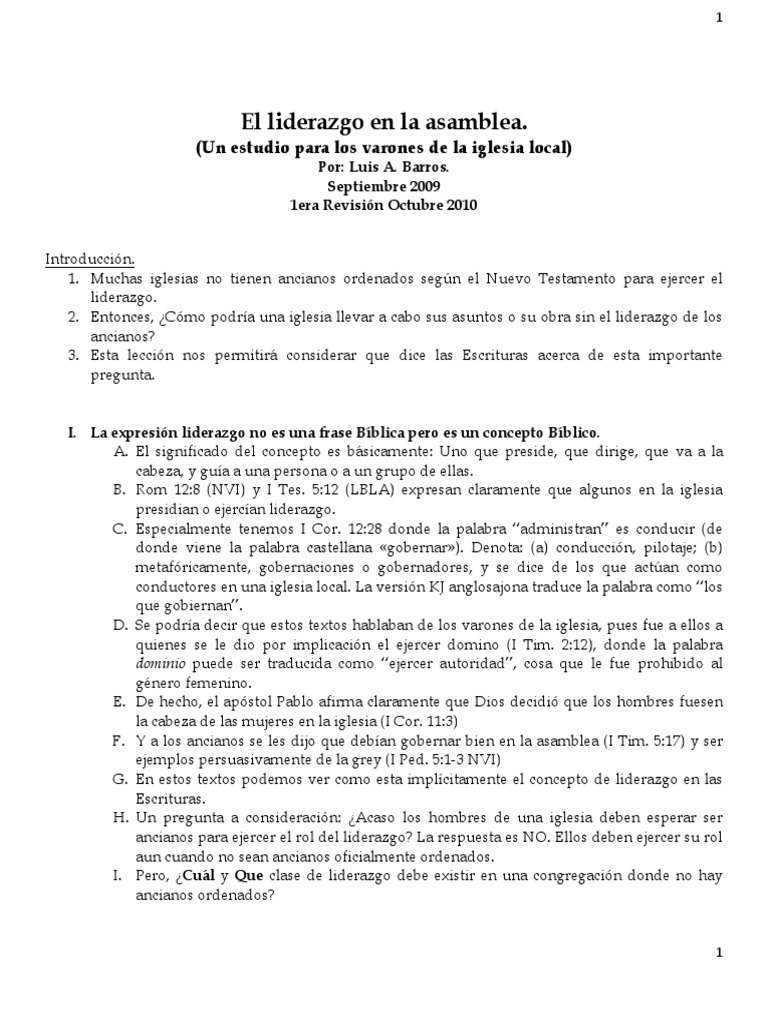 El Liderazgo en La Asamblea | PDF | Iglesia cristiana | Oración