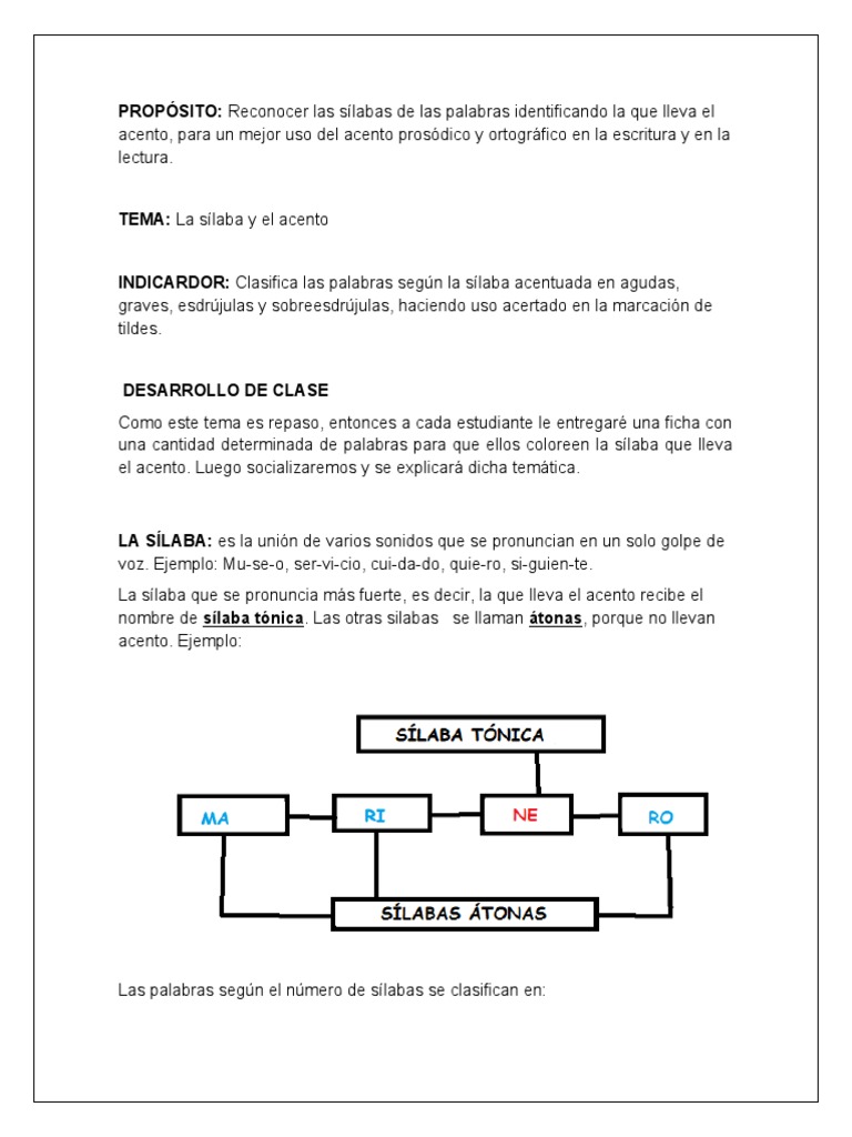 Sexto Tema A Trabajar en El 1° Periodo La Silaba y El Acento | PDF |  Idiomas | Estudios de idiomas extranjeros, image size:768x1024