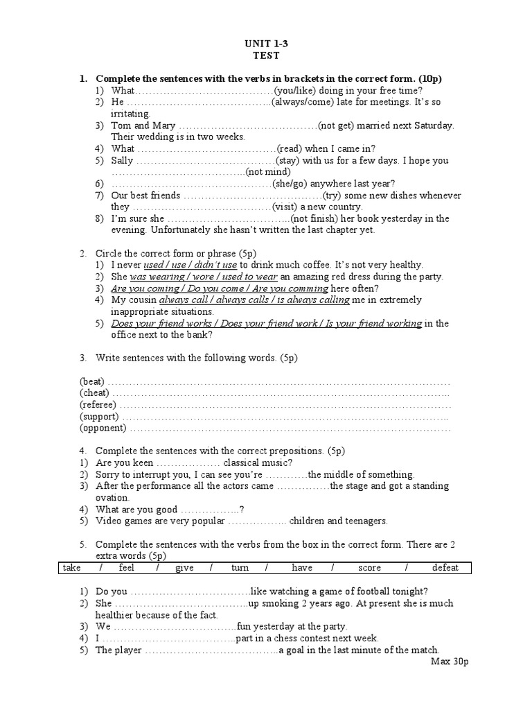 Destination B1 Unit 1-3 Test Answers | PDF | Linguistic Typology ...