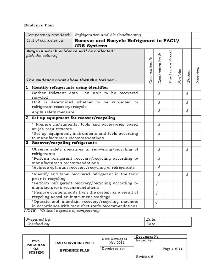 Refrigerant Recovery Evidence Plan | PDF | Physical Sciences
