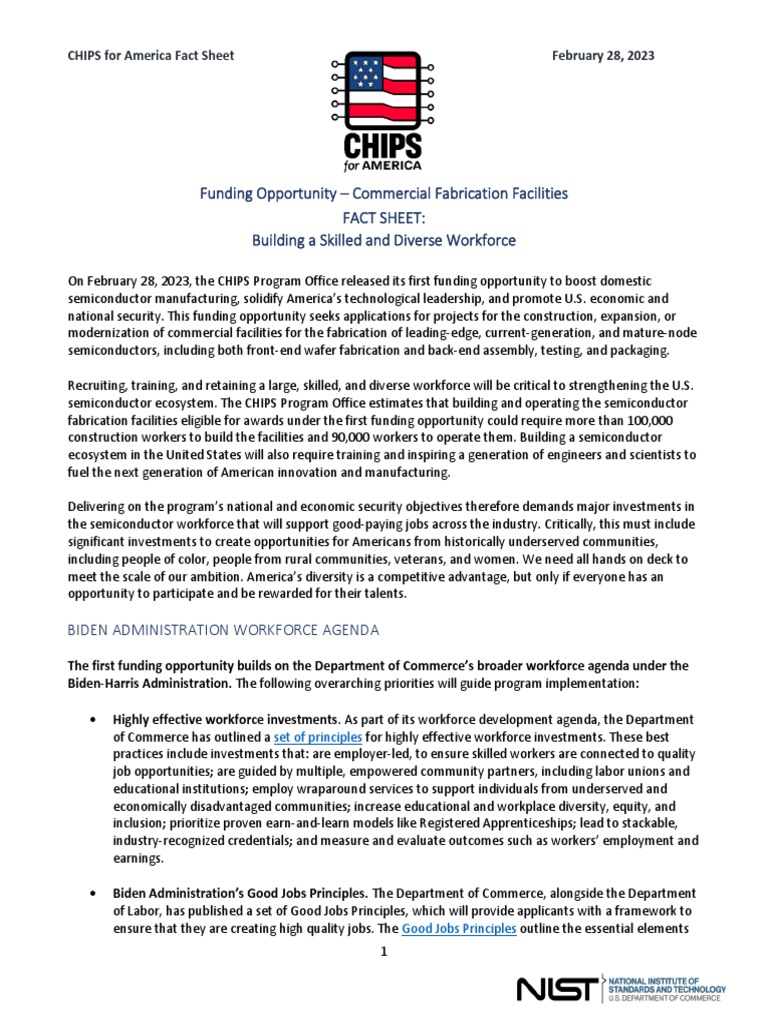 CHIPS NOFO-1 Building Skilled Diverse Workforce Fact Sheet 0 | PDF