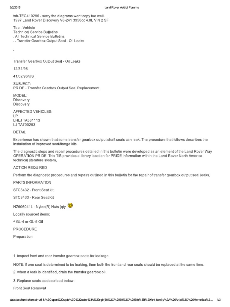 Transfer Case Seal Replacement PDF