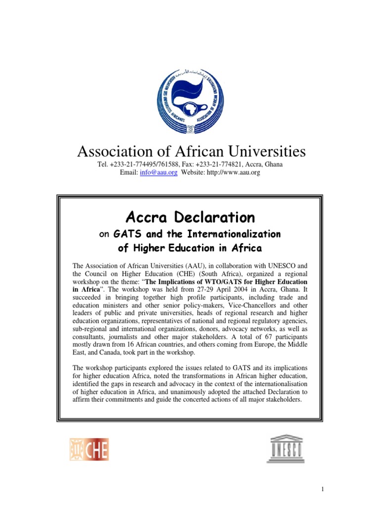 Accra Declaration on GATS in African Higher Ed | PDF | Human Rights ...