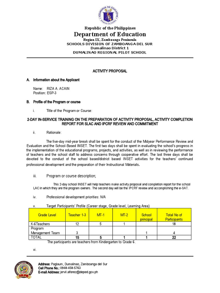 2-Day Training on Activity Proposals | PDF | Educational Technology ...