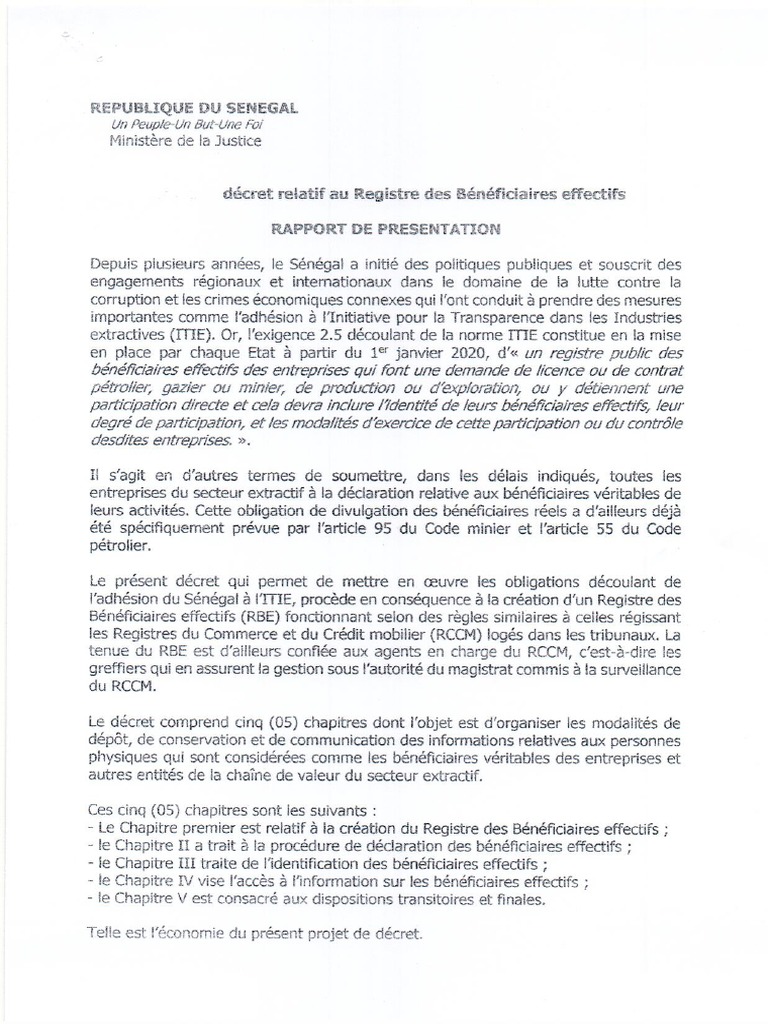 Decret Registre Des Beneficiaires Effectifs RBE 19 Mars 2020 RCCM ...