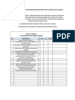 Lista de Chequeo de La Documentacion Requerida para La Vinculacion Laboral