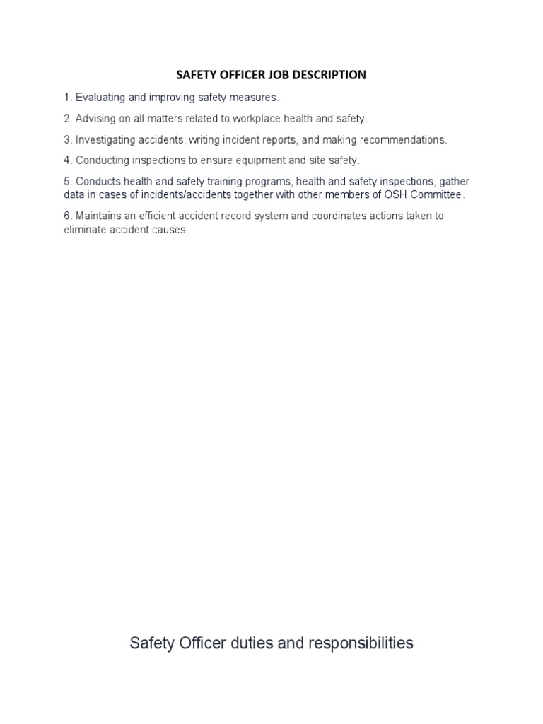 Safety Officer Job Description PDF