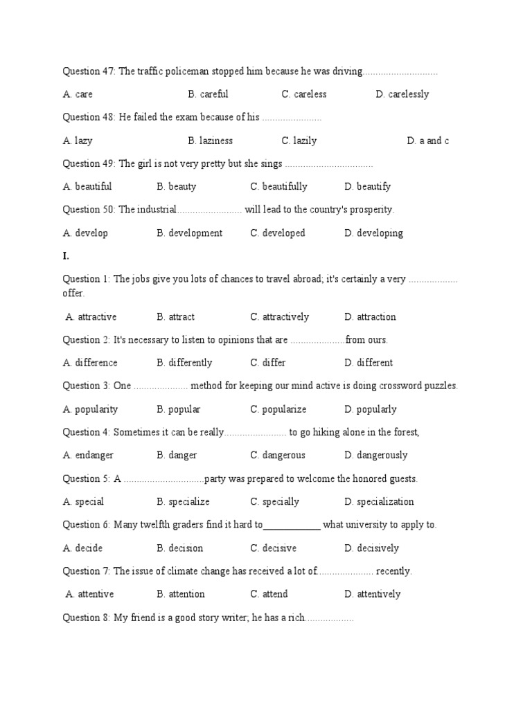 Word Form (TRẮC NGHIỆM) | PDF