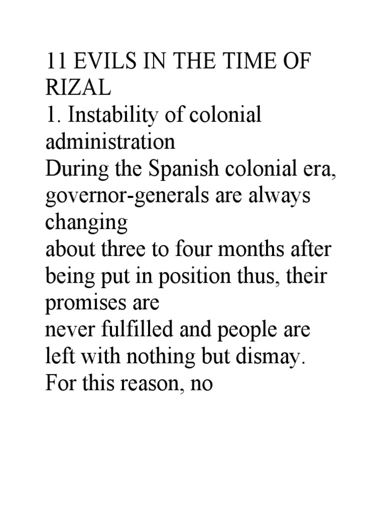 11 Evils in The Time of Rizal | PDF | Philippines | Spanish Empire