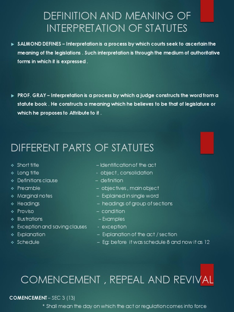 Definition and Meaning of Interpretation of Statutes PDF Repeal Plain Meaning Rule