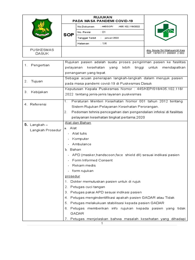 SOP Rujukan Pasien COVID-19 Puskesmas | PDF