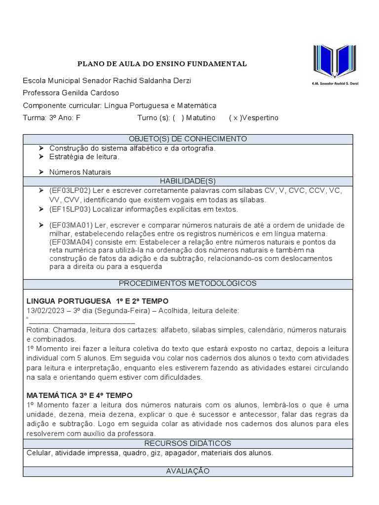 Estrutura - Plano de Aula - 13-02-17-02 | PDF | Sílaba | Tempo