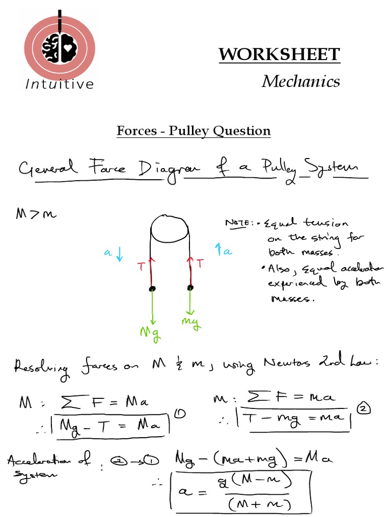 Forces Pulley Question WORKSHEET PDF