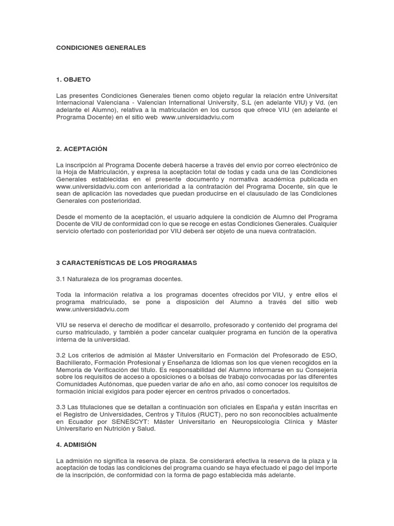 Condiciones Generales 23-24 v.02 | PDF | Privacidad de la información ...