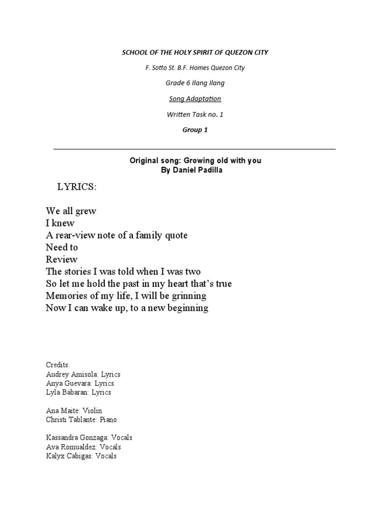 Group 1 3q Written Task No 1 Song Adaptation PDF