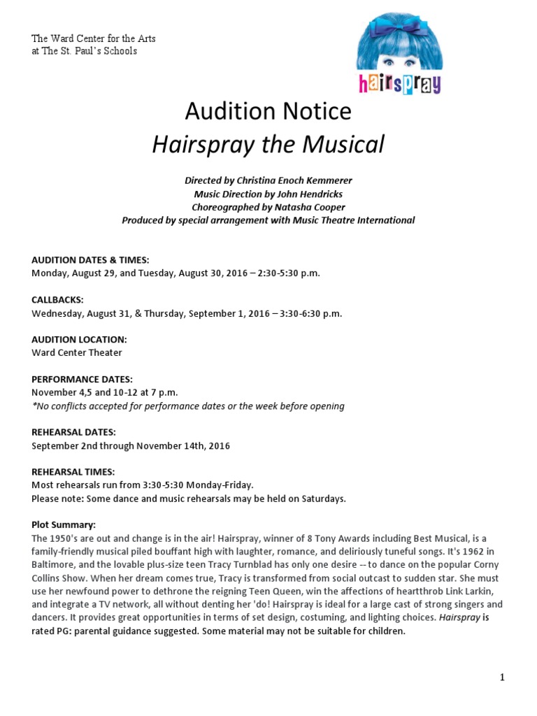 AuditionNoticeHairsprayTheMusical 2 PDF Audition Entertainment