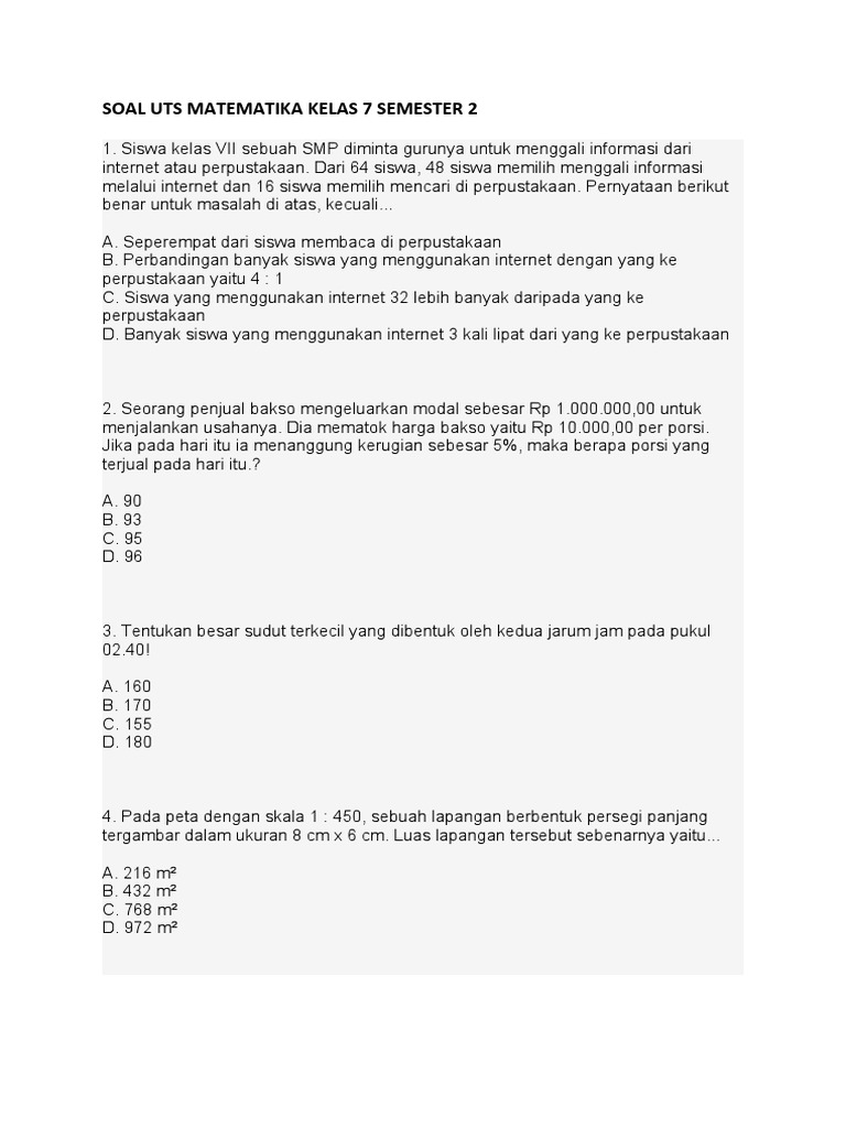 Soal UTS Matematika Kelas 7 | PDF