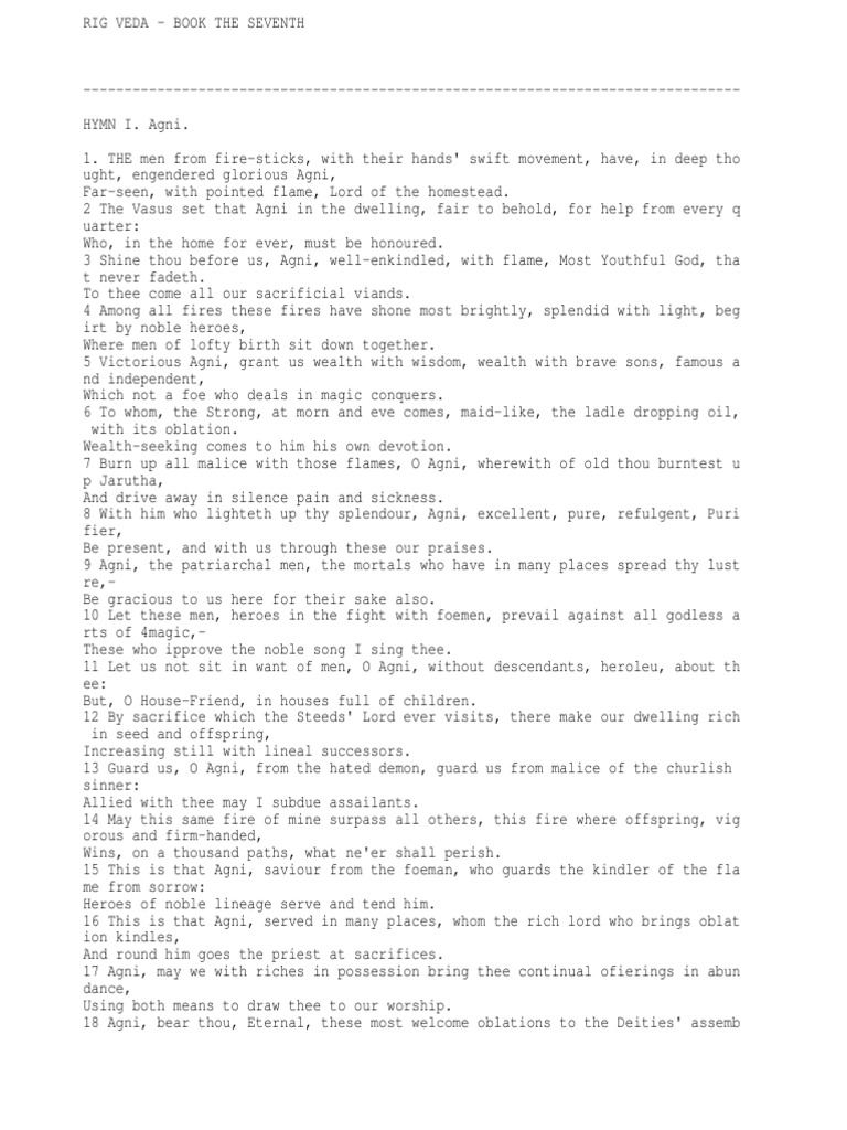 Rig Veda Book 7: Hymns to Agni | PDF | Thou | Sacrifice