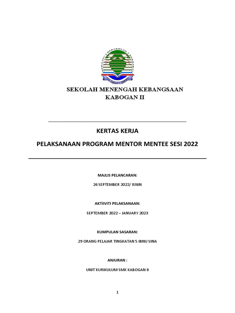 Kertas Kerja Program Mentor Mentee 2022 | PDF