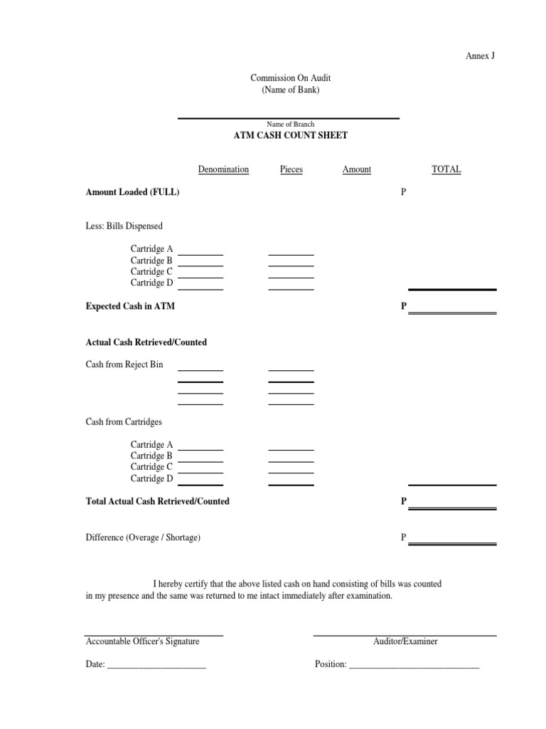 Annex J ATM Cash Count Sheet PDF