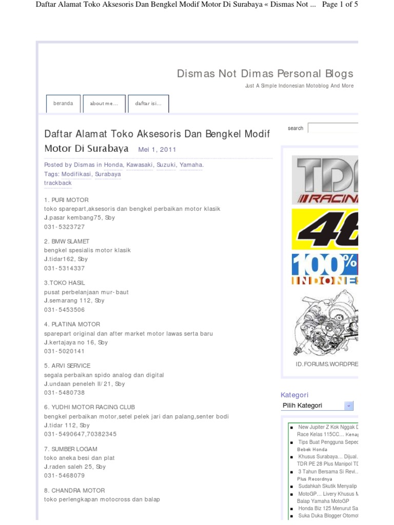 Alamat Bengkel Surabaya Alamat Bengkel Surabaya