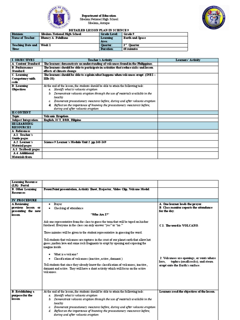 Volcanic Eruption DLP Week 1 | PDF | Volcano | Types Of Volcanic Eruptions