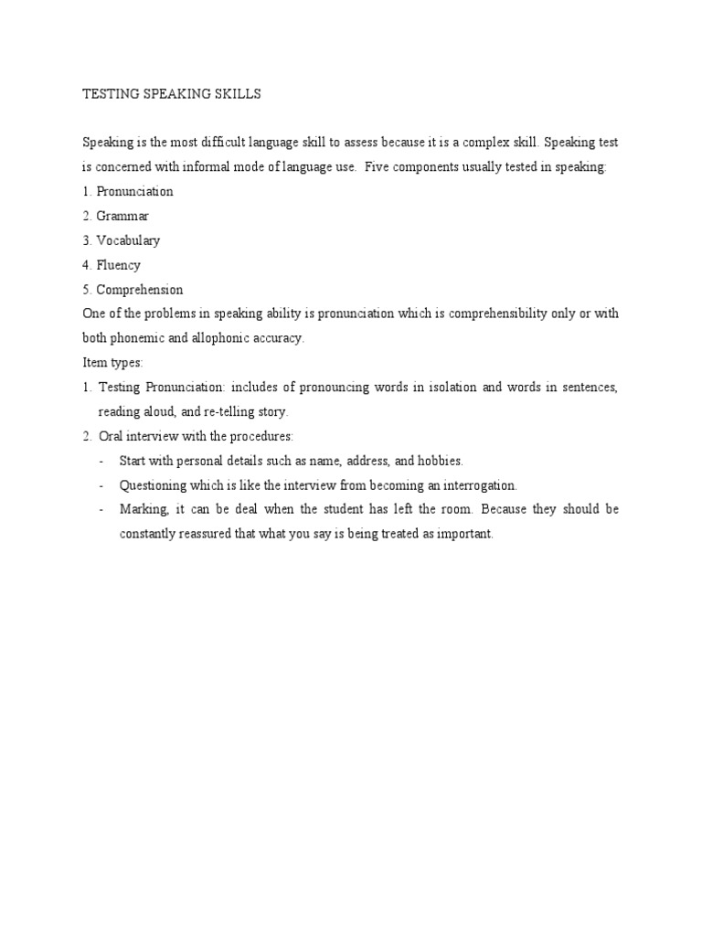 Testing Speaking Skills | PDF