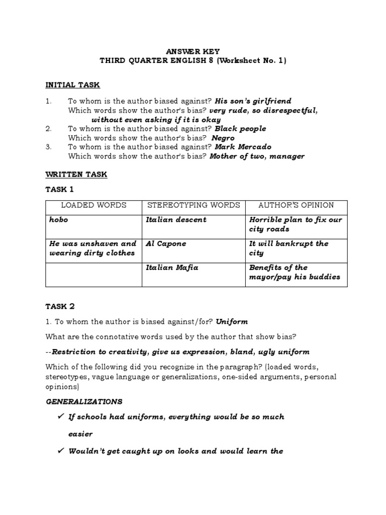 Bias in english texts an answer key for identifying biases pdf