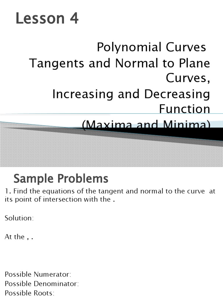 Lesson 4 Polynomial Curves Tangents and Normal To Plane Curves | PDF ...