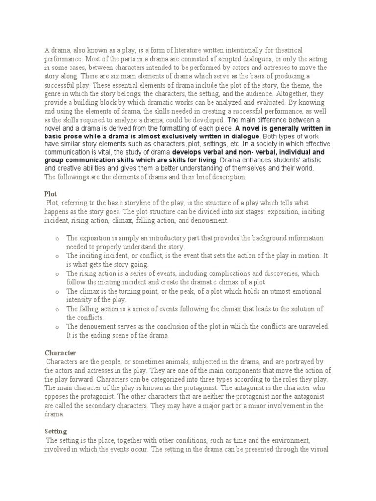 Elements Of Drama Pdf Plot Narrative Play Theatre