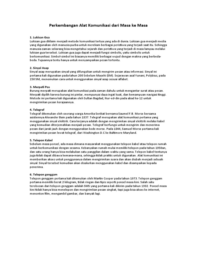 Perkembangan Alat Komunikasi Dari Masa Ke Masa | PDF