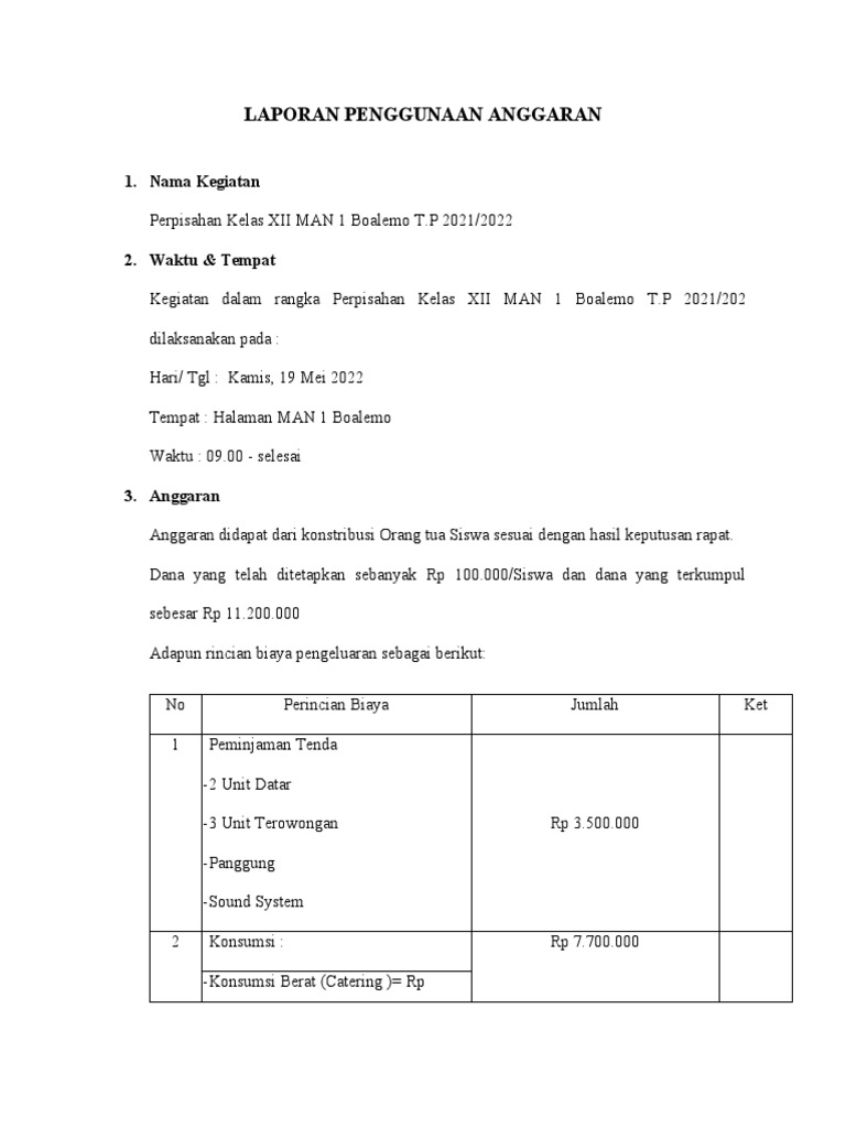 Laporan Penggunaan Anggaran Perpisahan | PDF