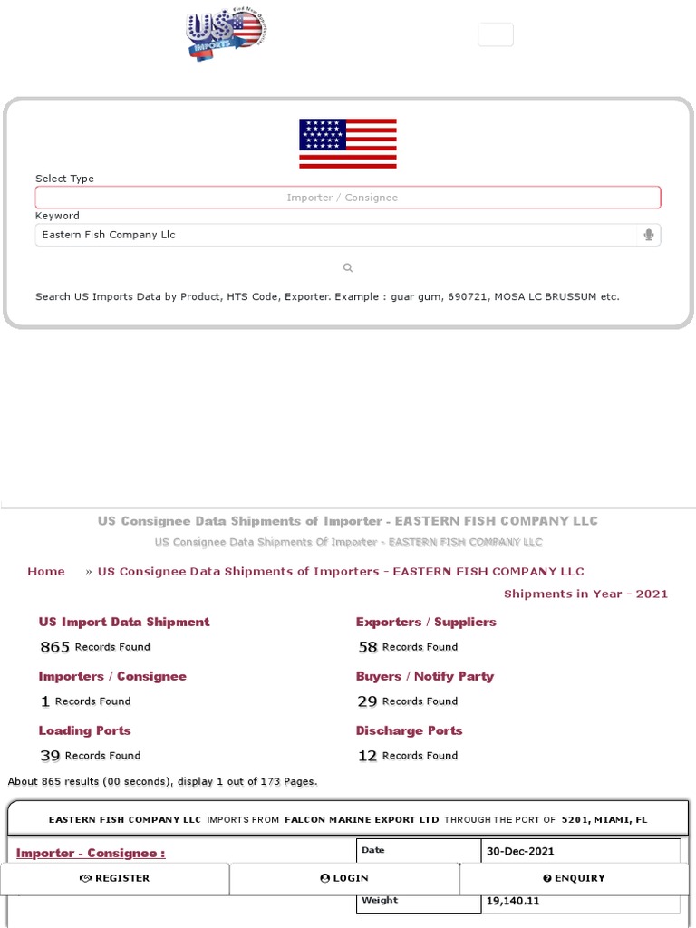 US Imports - US Consignee Data Shipments of Importer - EASTERN FISH ...