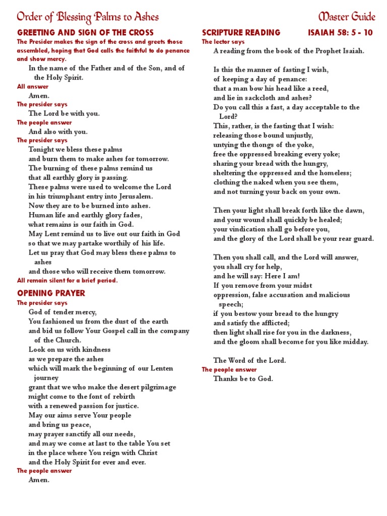 Blessing and Burning of Palms for Ashes | PDF | Prayer | Blessing